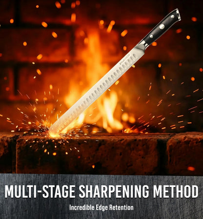 Bright Hobby Brisket Slicing Knife – 12" Brisket Knife, BBQ, Grilling Gifts For Men – Razor Sharp German Steel, Full Tang, Ergonomic Handle