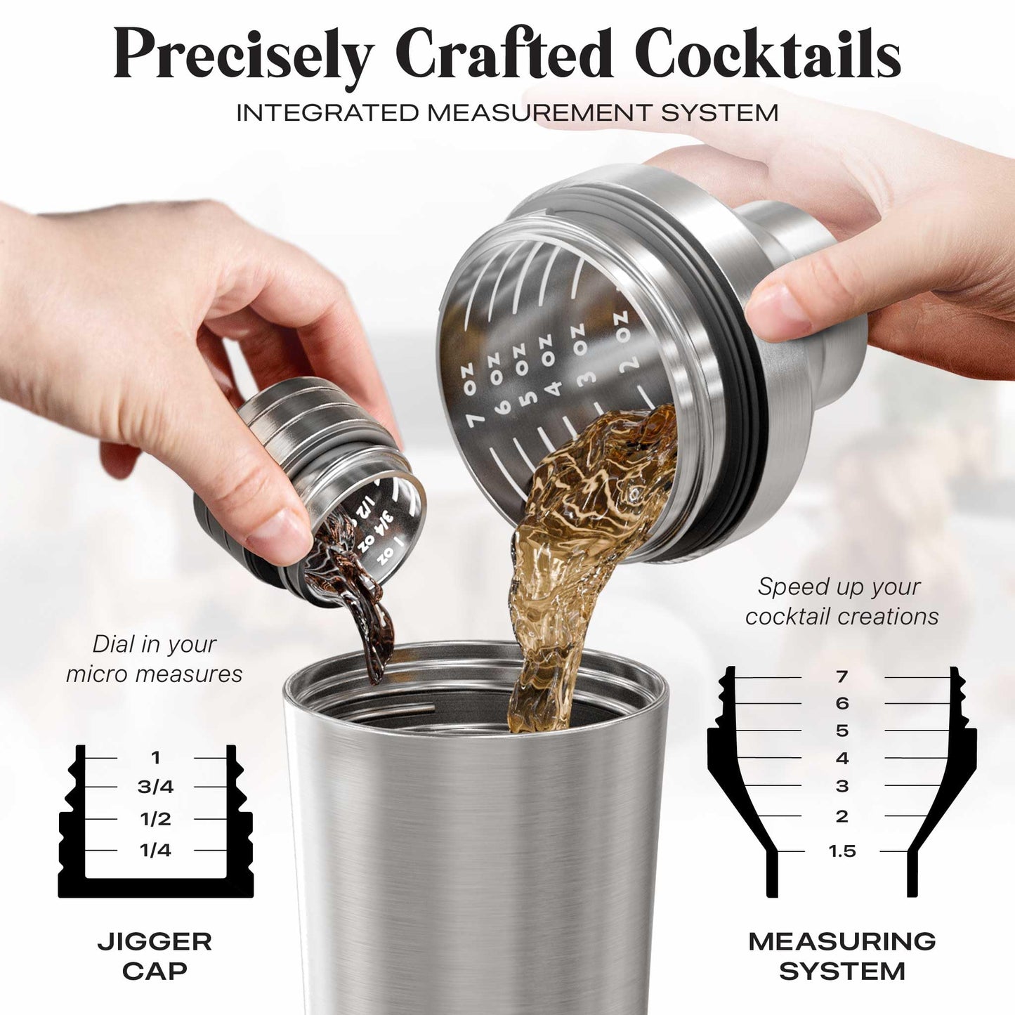 BARE BARREL Insulated Cocktail Shaker Set | Double Wall Stainless Steel | Martini Shaker for Home Bar Bartending | Built-in Drink Measure System & Strainer, Travel Bag, Recipes | Gift Set (Silver)