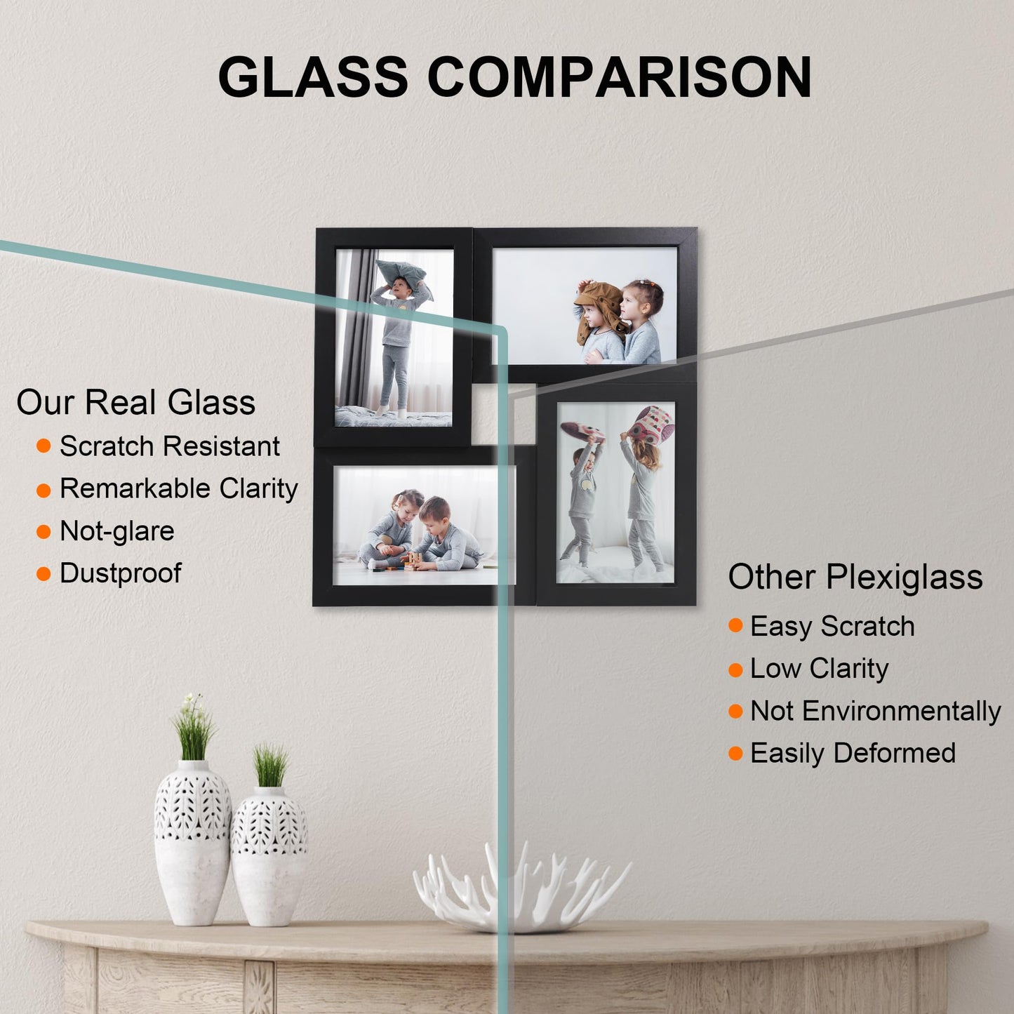 THKRLOF 4x6 Picture Frames Collage 1 Pack, 4 Opening Multi Family Photo Collage Frames with Real Glass for Wall Hanging or Tabletop, Black