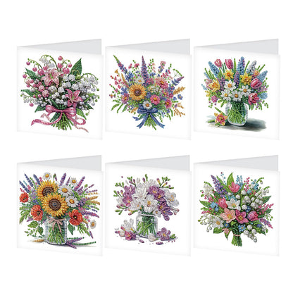 SHEGZHUC 6 Pack Diamond Painting Gift Card Diamond Art Kits for Adults Birthday Wedding Anniversary Greeting Get Well Congratulations Thank You Cards with Envelopes || Flowers in Vase Bouquets