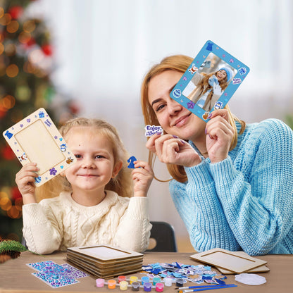 Fovths 36 Packs Winter Picture Frame Painting Craft Kit Wooden DIY Photo Frame with 250 Foam Stickers Brushes Set Holiday Art Party Favor DIY Paint and Decorate