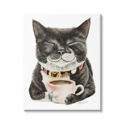 Stupell Industries Smiling Cat & Coffee Mug Canvas Wall Art Design by Holly Simental