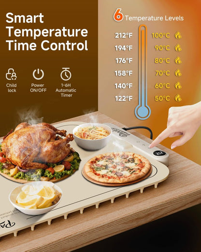 Warming Mat for Food, Extra Large XXL 36"x16" Food Warmer Chafing Dishes for Buffet, Food Warming Mat, Electric Warming Trays for Parties,Portable Heating Pad 6 Level Temp 6 Hour Timer