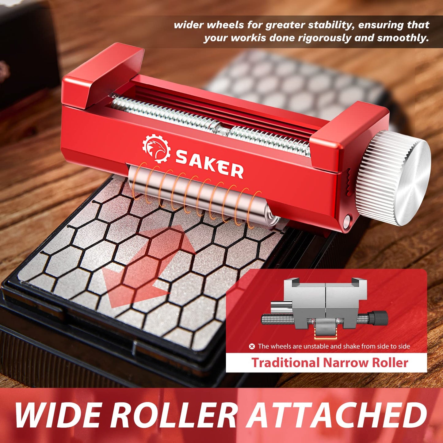 Saker Chisel Sharpening Jig,Wood Honing Guide with Whetstone - Red Off-Center Upgraded Honing Tool and Diamond Sharpening Stone Set Kit for Knife, Short Chisels and Planes