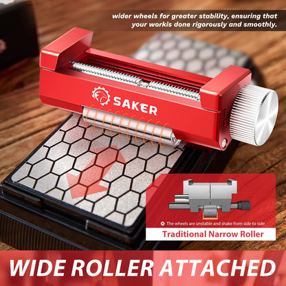 Saker Honing Guide with Whetstone - Red Off-Center Upgraded Honing Tool and Diamond Sharpening Stone Set Kit for Knife, Short Chisels and Planes, Fine/Coarse Plate, 400/1000/Grit…