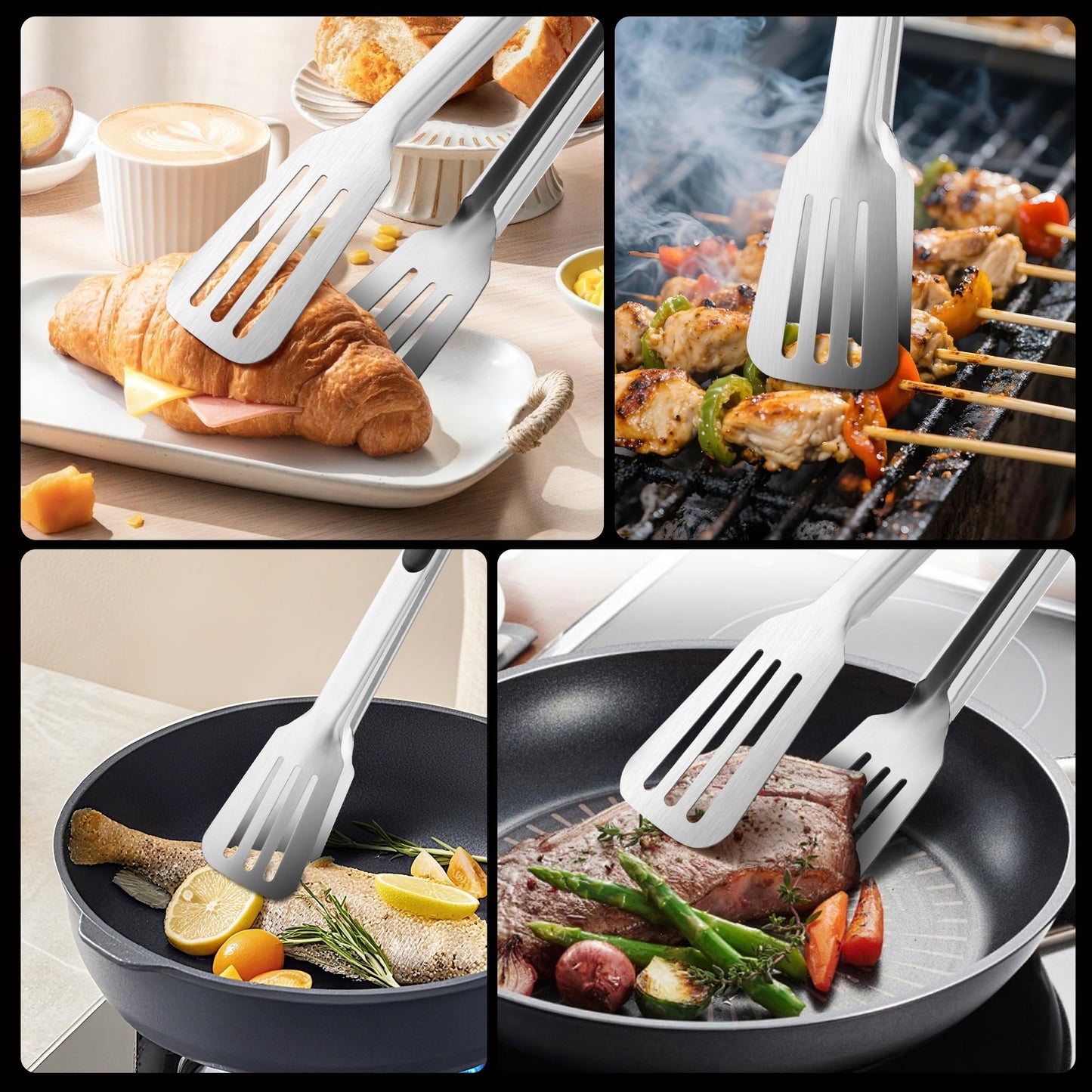 Kitchen Tongs for Cooking,Stainless Steel Spatula Tongs Locking Metal Tongs for Grilling/Barbecue/BBQ,Serving,Buffet,Perfect for Flipping Steak and Fish,Set of 2 (12 & 14 inch)