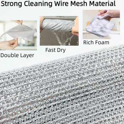 10PCS Rags Dishwash Cleaning Wire Dishcloth, Non-Scratch Kitchen Washcloths for Washing Dishes, Double Layer