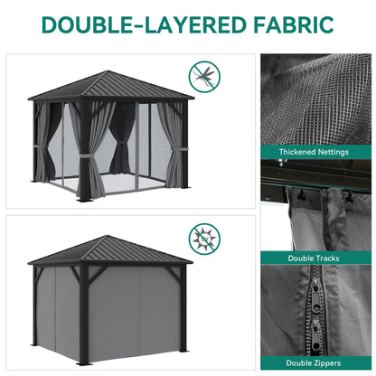 YITAHOME 10X10FT Metal Hardtop Gazebo Outdoor Patio Single Top Canopy Galvanized Iron Aluminum Column Garden Tent Curtains Netting for Backyards Decks Lawns,Gray