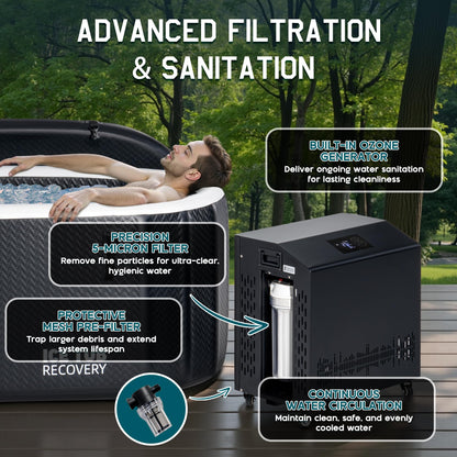 Albott Cold Plunge Tub with 1HP Chiller, Inflatable Ice Bath Tub with App Control, UV/Ozone System, Insulated Lid & Wheels, Full-Body Recovery Tub for Athletes, 150 Gal, 59"x32"x28"
