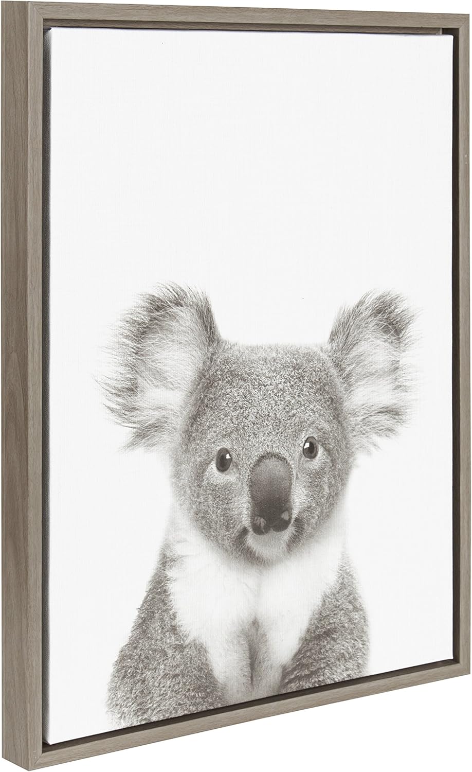 18x24 Kate and Laurel Sylvie Koala Black and White Portrait Framed Canvas Wall Art by Simon Te Tai, Gray