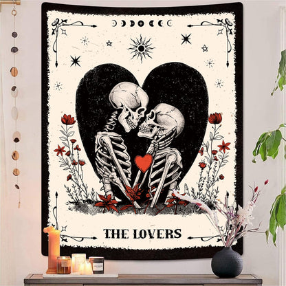 ARTCREATOR The Lovers Skull Tapestry Wall Hanging Black and White Skeleton Tapestries Vertical Witchy Gothic Wall Bedroom Decor for Living Room Bedroom (59" x 78")