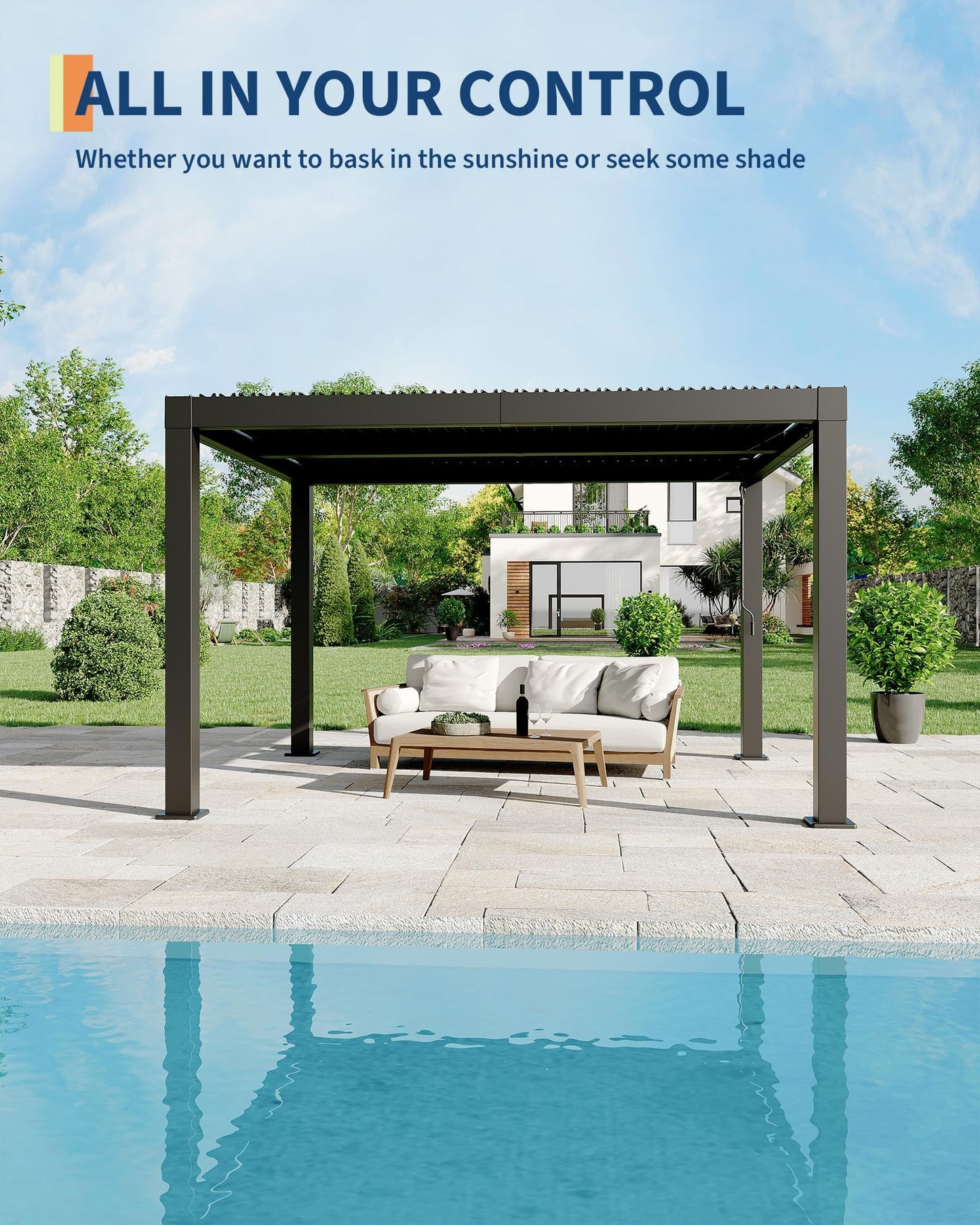 Garvee 10x12ft Louvered Pergola - All-Aluminum Outdoor Pergolas with Adjustable Louvered Roof, Integrated Drainage System, Outdoor Gazebo for Deck, Patio, Backyard and Garden, Gray