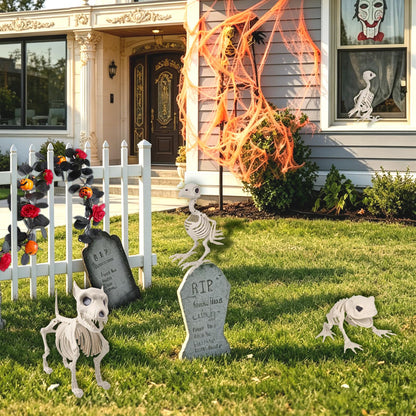HRONG 3PCS Animal Skeleton Figurines, Plastic Skeletons Dog Crow Frog Ornaments, Halloween Skeleton Decorations for Home Office Desk, Spooky Party Favors & Gifts for Men Women