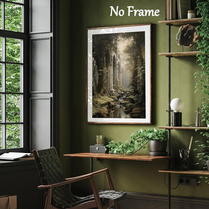 Dark Forest Wall Art 16x24inch, Gothic Landscape Poster and Vintage Castle Canvas Prints No Frame