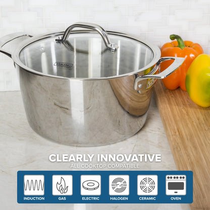 Viking Contemporary 3-Ply Pots and Pans Set, 10 Piece Stainless Steel Kitchen Cookware, Silver