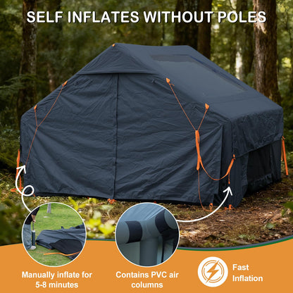 Blow Up Tent with Skylight and Stove Jack,4-6 Person Inflatable Camping Hot Tent with Pump,Easy Setup Family Camping Tent 4 Season Waterproof Outdoor Tents,Grey
