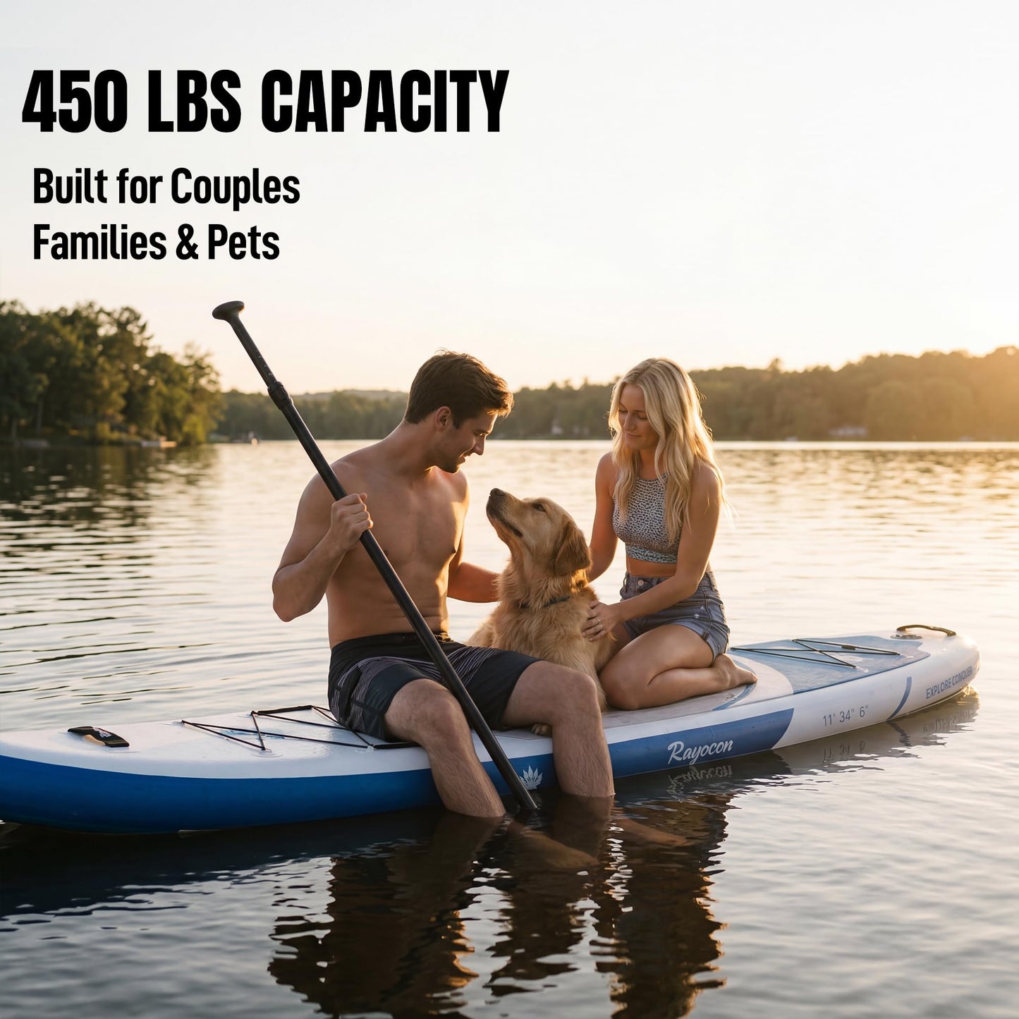 Inflatable Stand Up Paddle Board 11'×34" Extra Wide SUP, Ultra-Stable for Adults & Dog, 450lbs, Dual Chamber Pump, Fiberglass Paddle, Military Grade Dual Layer, Wild Bear Claw Polar Design Blue