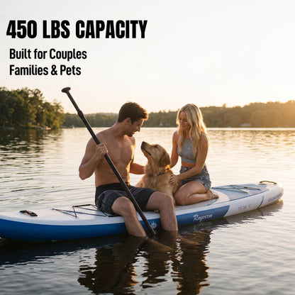 Inflatable Stand Up Paddle Board 11'×34" Extra Wide SUP, Ultra-Stable for Adults & Dog, 450lbs, Dual Chamber Pump, Fiberglass Paddle, Military Grade Dual Layer, Wild Bear Claw Polar Design Blue