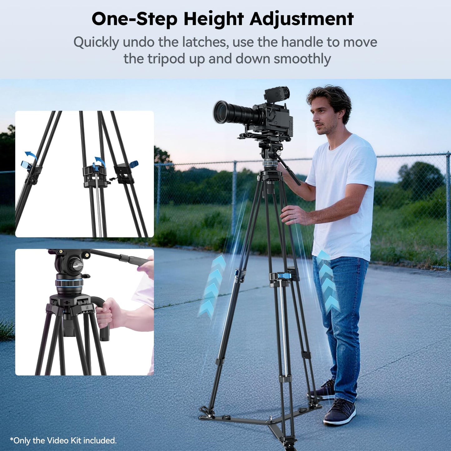SIRUI Professional Video Tripod, Carbon Fiber Fluid Head, 5kg/11lbs, Stepless +90°/-70° Tilt & 360° Pan, One-Step Height Adjustment, QR Plate for DJI RS Series, Max 70.9in for DSLR Camcorder(SQ75+S5X)