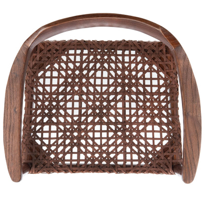 SAFAVIEH Home Collection Munro Walnut Sungkai Wood/Cognac Leather Woven Accent Chair (Fully Assembled)