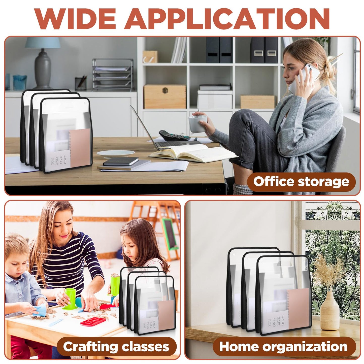 3 Pcs 12x12 Scrapbook Paper Storage Organizer, Expandable Clear Vinyl Folio with Portable Handle for Scrapbook Sheets, Cardstock, Photos, Crafts Mats
