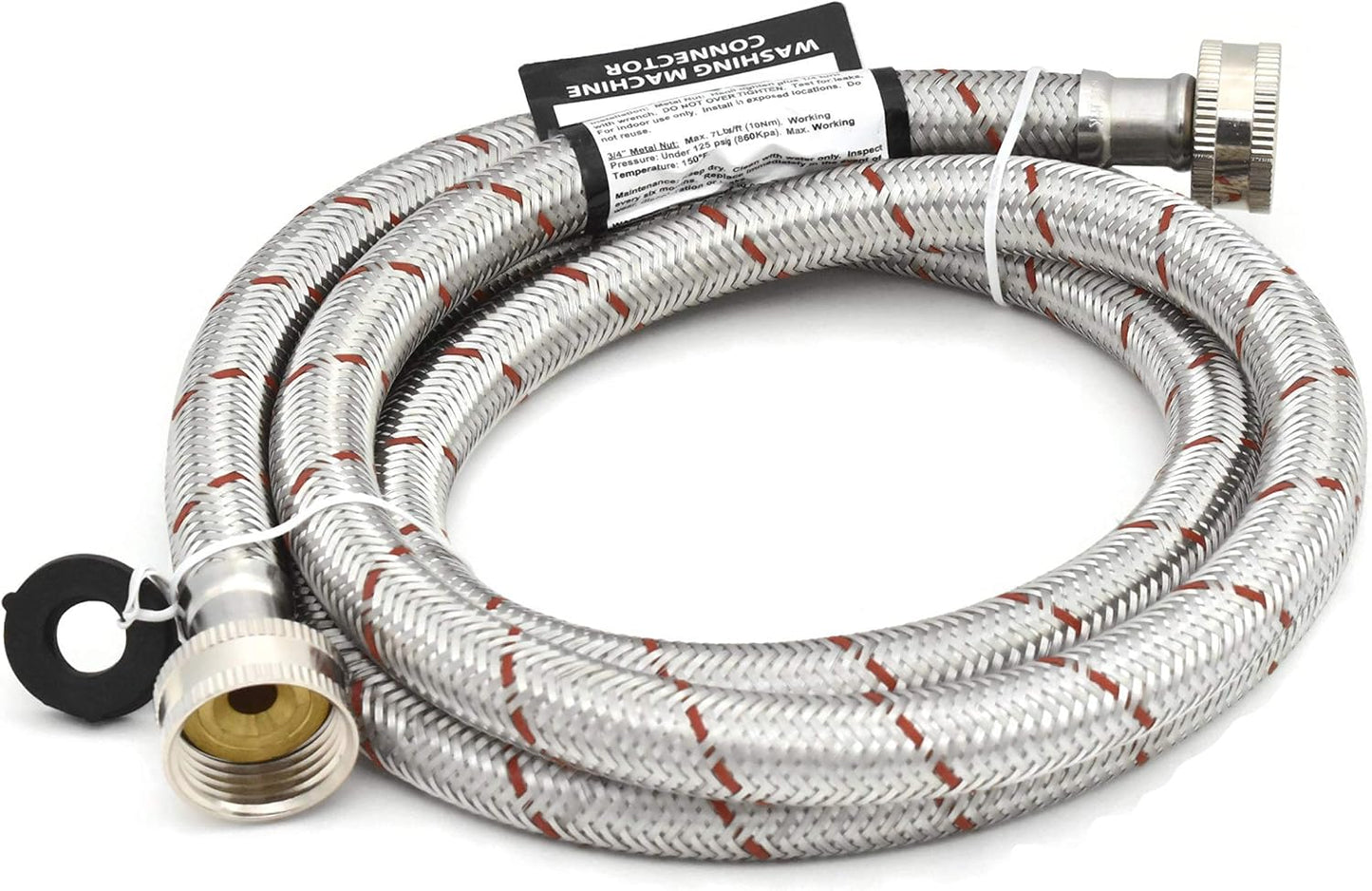 Set of Hot and Cold Stainless Steel Washing Machine Hoses, 6ft Long, Burst Proof Water Supply Lines