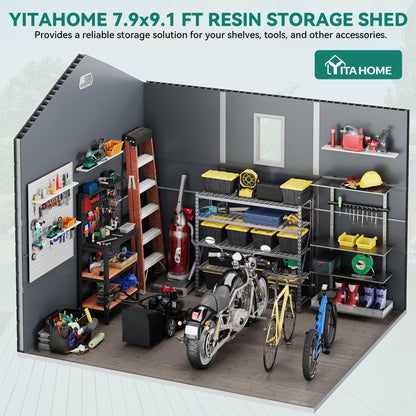 YITAHOME 8x9 FT Outdoor Storage Shed w/o Floor, All-Weather Plastic Shed with Lockable Doors, Window & Vents, Plastic Tool Shed for Backyard, Patio, Poolside, Lawn, Gray