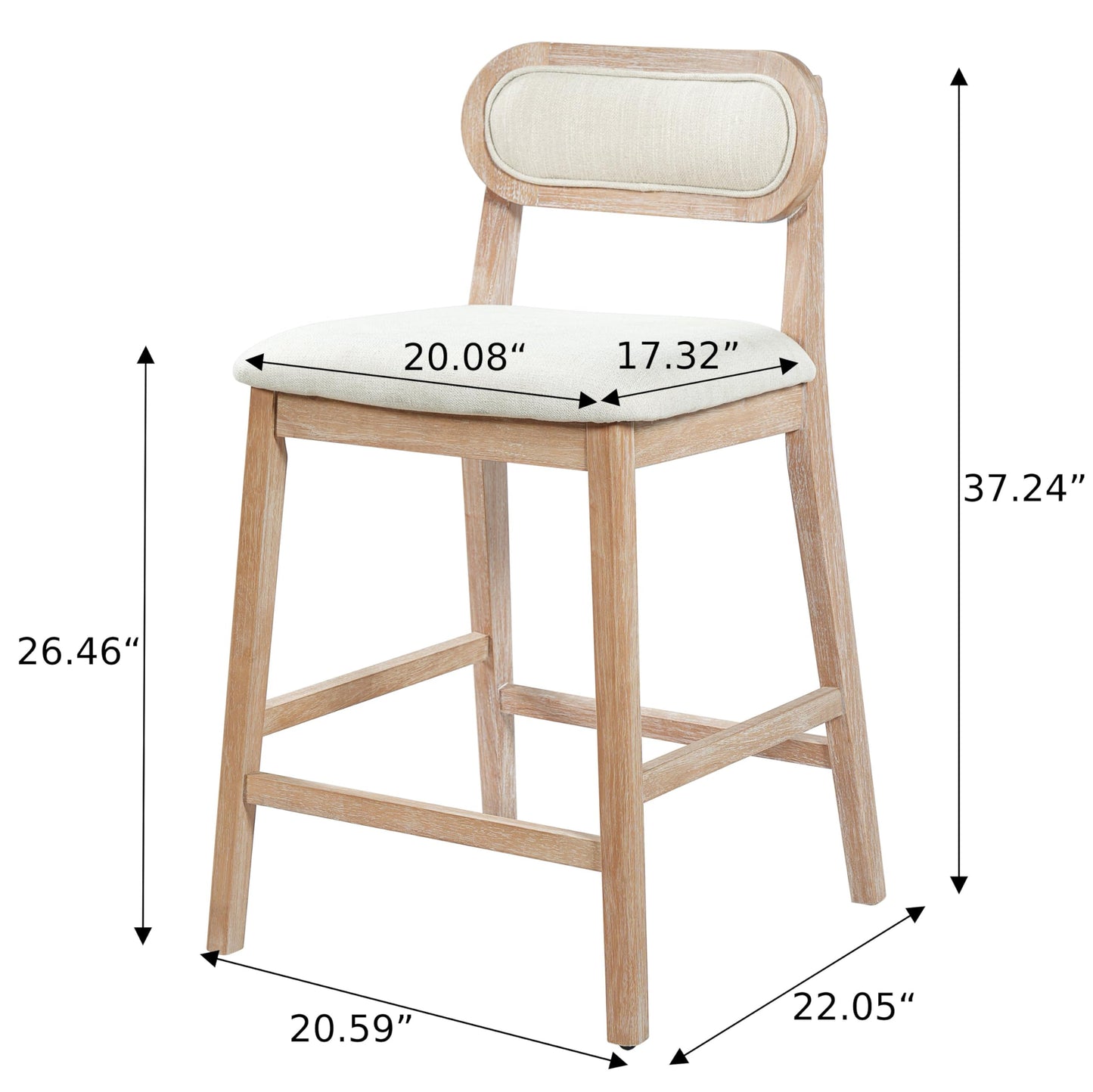 Christopher Knight Home Kaylin Modern Counter Height Bar Stools Set of 2, Upholstered Bar Stool for Kitchen Island, Rubberwood Dining Room Chair, Counter Stool with Footrest, Natural+Beige