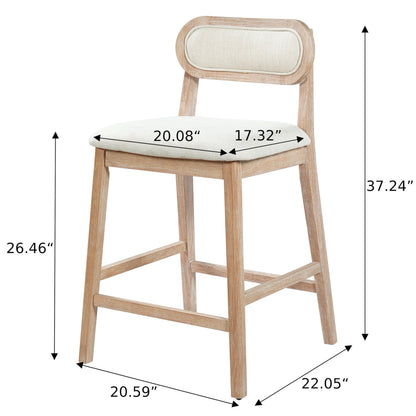 Christopher Knight Home Kaylin Modern Counter Height Bar Stools Set of 2, Upholstered Bar Stool for Kitchen Island, Rubberwood Dining Room Chair, Counter Stool with Footrest, Natural+Beige