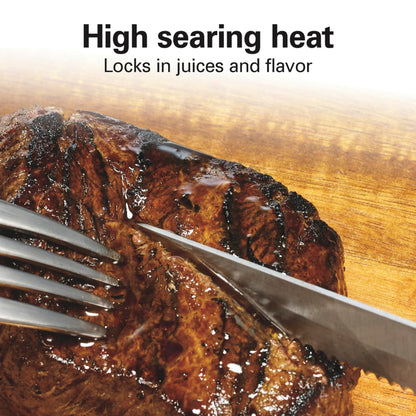 Hamilton Beach Electric Indoor Searing Grill with Adjustable Temperature Control to 450F, 118 sq. in. Surface Serves 6, PFAS-Free Removable Nonstick Grate, Stainless Steel (25360)