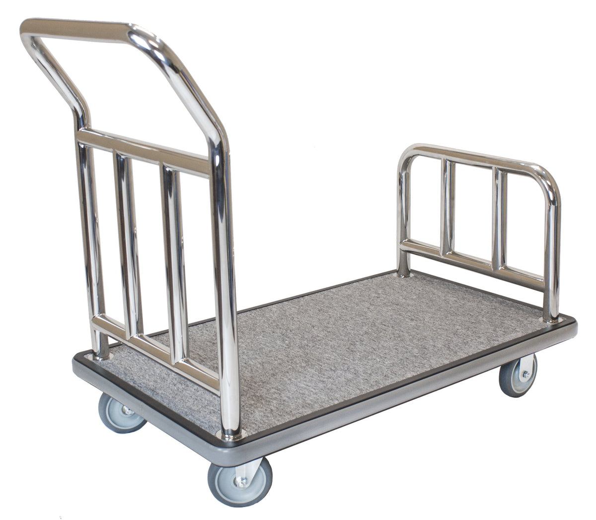 Wholesale Hotel Products Stainless Steel Utility Cart – 750lb Capacity – Dolly Cart w/ 5” Wheels & Grey Carpet, for Hotel, Resorts, Condos, Commercial Use (Value Valet Series)