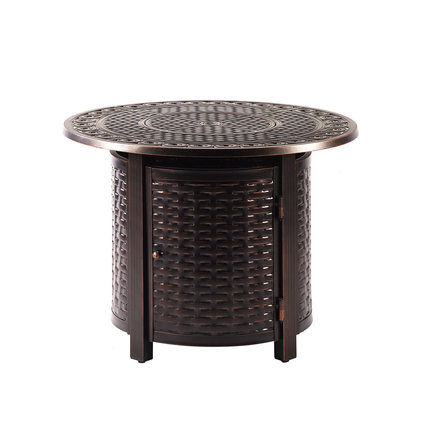 Oakland Living Round 34 in. x 34 in. Aluminum Propane Fire Pit Table with Glass Beads, Two Covers, Lid, 37,000 BTUs in Copper Finish