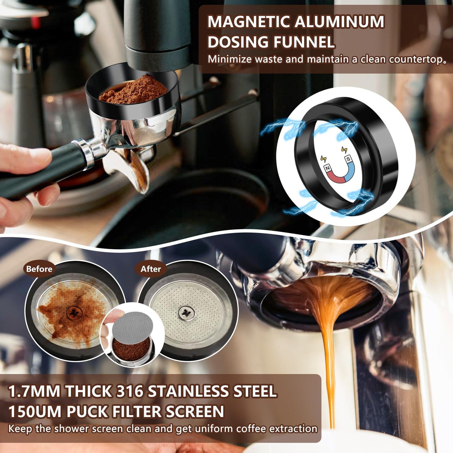 Y-Step 25 PCS Espresso Accessories Kit, Espresso Tamper Kit Coffee Tamper Set, 51mm Espresso Tamper with Spring Loaded Calibrated, 51mm Espresso Puck Screen and Dosing Funnel, WDT Tool, Latte Art Kit