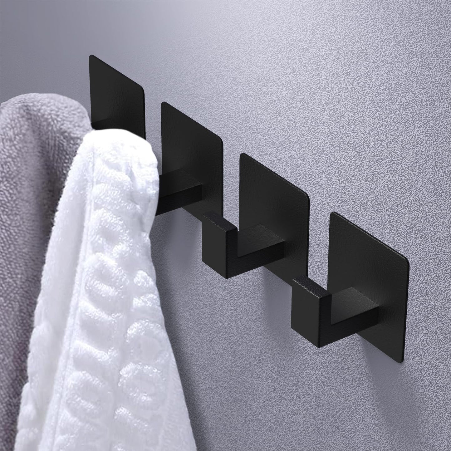 VAEHOLD 4 Pack Adhesive Towel Hooks, Heavy Duty Wall Hooks Aluminum Hooks Stick on Door, Kitchen, Bathroom for Hanging Coat, Hat, Towel, Robe, Clothes (Black)