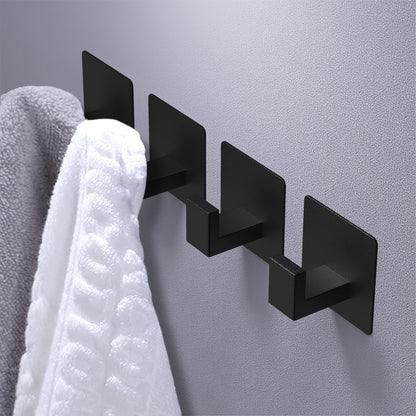 VAEHOLD 4 Pack Adhesive Towel Hooks, Heavy Duty Wall Hooks Aluminum Hooks Stick on Door, Kitchen, Bathroom for Hanging Coat, Hat, Towel, Robe, Clothes (Black)