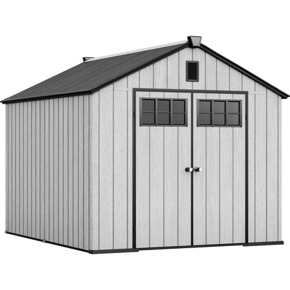 YITAHOME 8x10 FT Outdoor Storage Shed with Floor, Extra Thick Plastic Garden Shed for Bikes, Tools and Pool Supplies, Outdoor Resin Shed with Door Window Insert & Vents for Patio, Lawn, Backyard, Gray