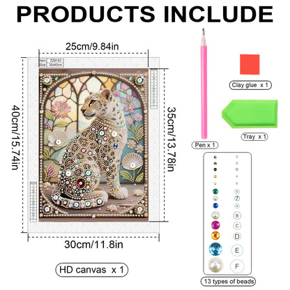 WSLWXSHM Pearl Diamond Painting Kits for Adults Leopard, 5D Special Shape Diamond Art Kits for Beginners, Crystal Rhinestones Diamond Painting for Home Wall Decoration Gift 12×16inch/30×40cm Animal