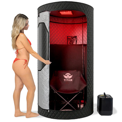 2-in-1 Duo-Therapy Pro® Sauna Tent for Home with 2 Modes, Infrared Heat & Steam, 680NM Red Light Therapy, 2-Year Warranty, U.S.-Based Support, 5-Layer Tent, Folding Chair, 150°F, 10 Min Setup - Black