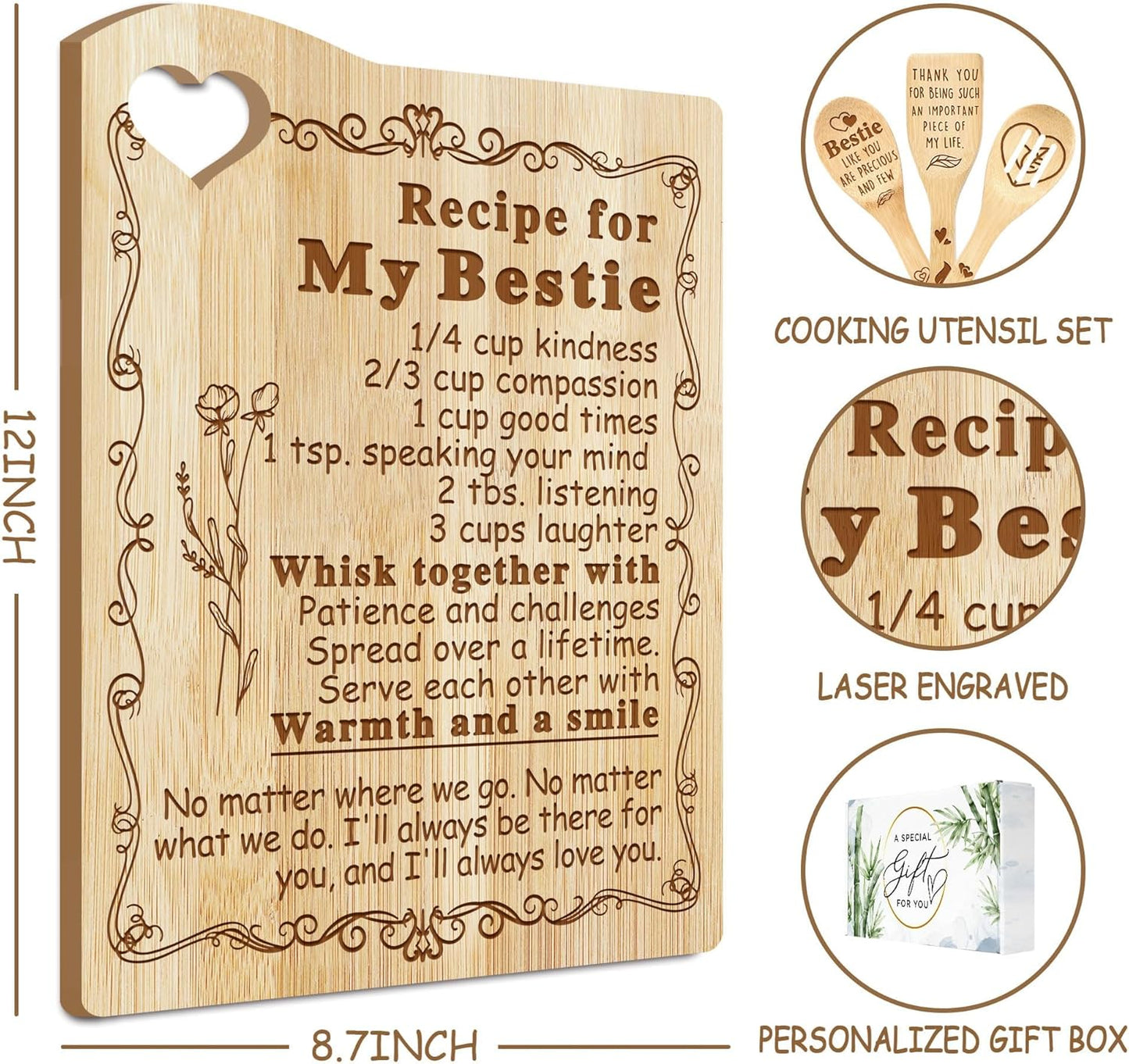 Cocomong Engraved Bamboo Cutting Board with Utensil, Best Gifts for Friends, Mothers Day