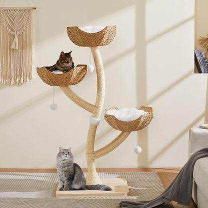 Modern Cat Tree Tower 53" - Multi-Level Cat Condo with Scratching Posts for Multiple Small & Large Cats