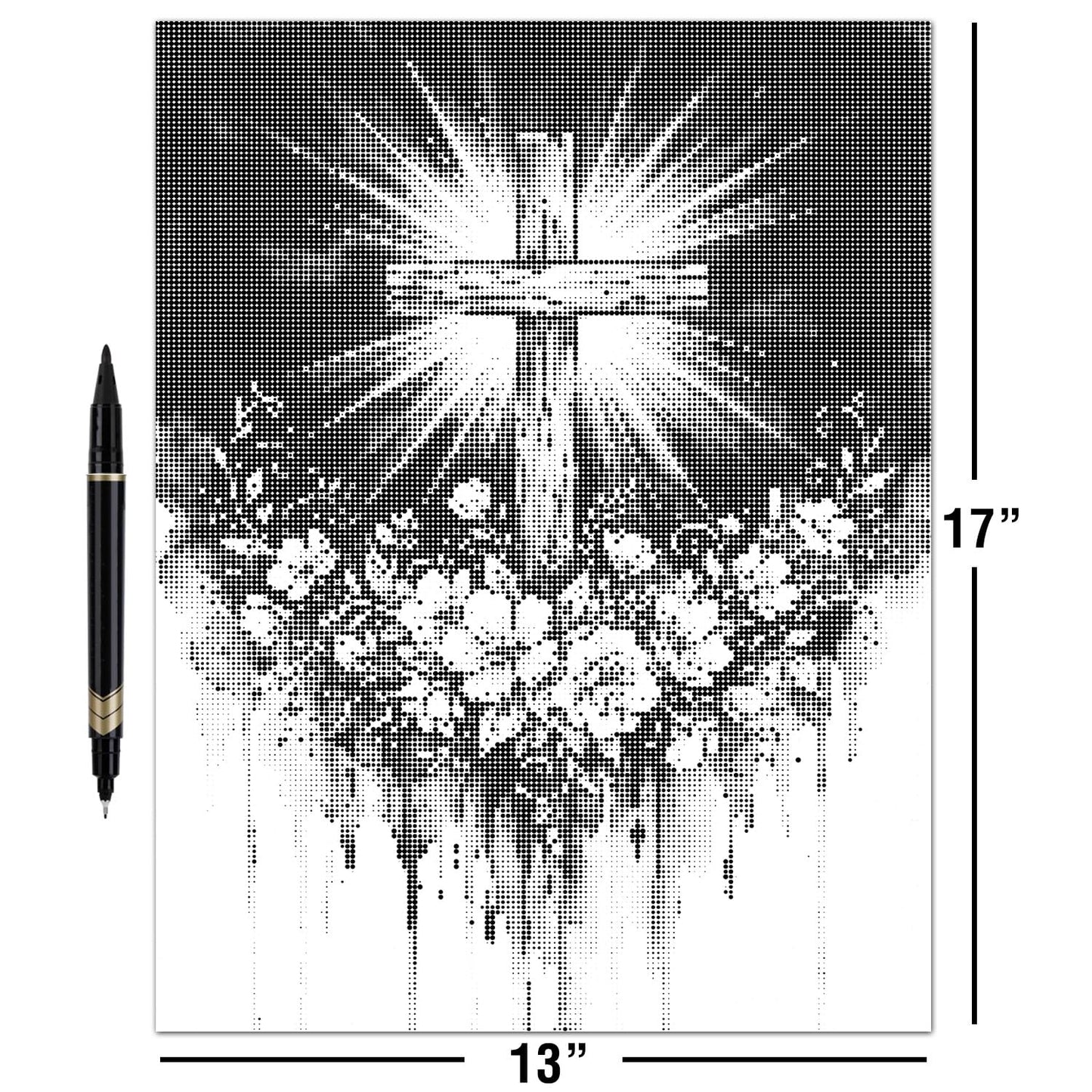 On The Dot Art Dot Painting Kit for Adults |Faith in Bloom Christian Cross 13x17 Canvas with Dual Tip Marker|Activity Alternative to Diamond Painting|No Tiny Pieces No Mess Floral Faith Frameable Gift
