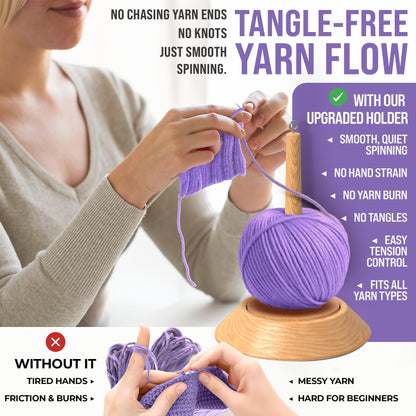 BARVA 2 in 1 Upgraded Table Chunky Yarn Holder 22 Lb & Mini Wristlet Spinner | Bracelet Spindle On the Go for Travel & Car | Wood Crochet Accessories | Compact Fiber Tools | Top Crafts Gifts for Women