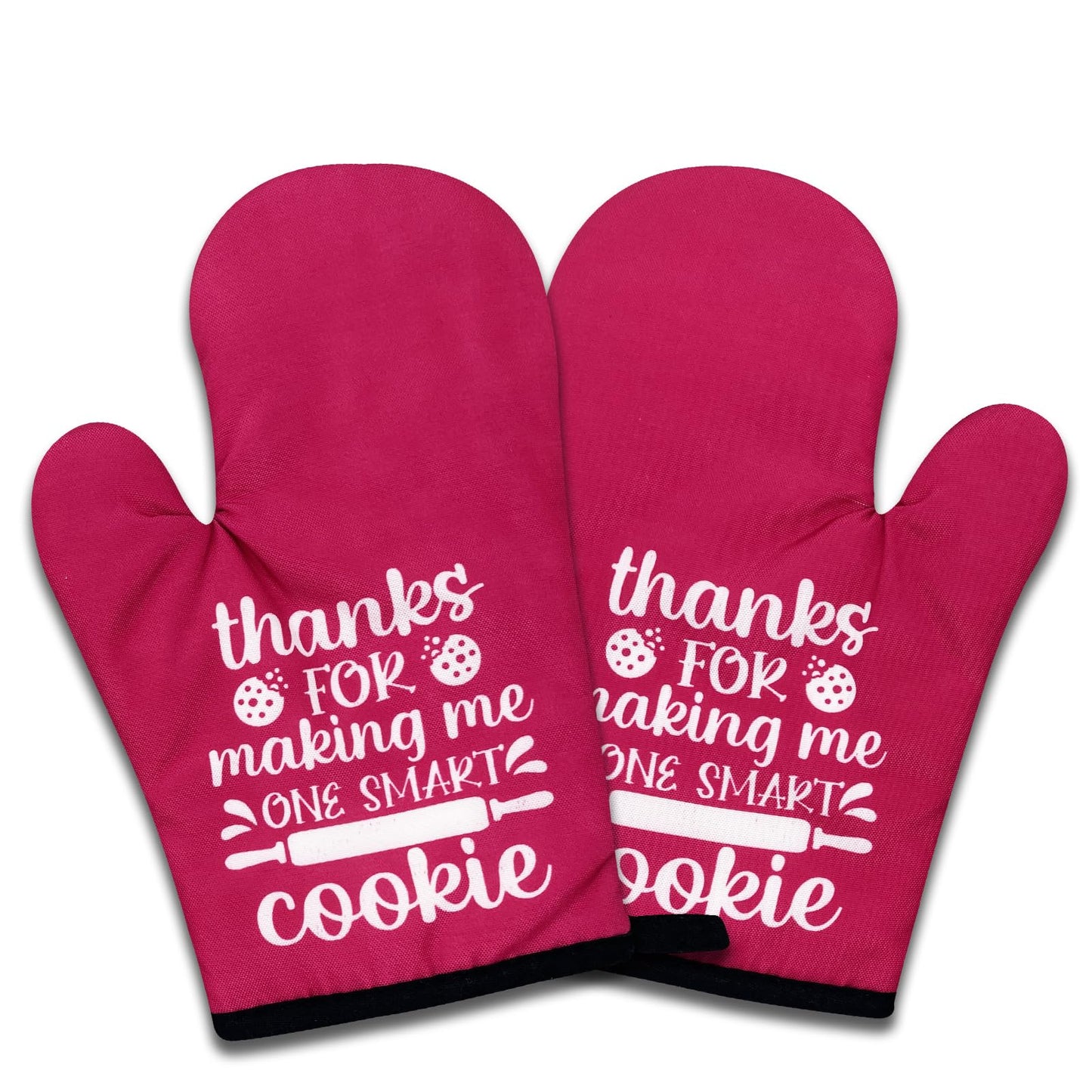 NAHMAKNE 2 Pack Funny Oven Mitts for Teacher, Thanks for Making Me One Smart Cookie, Heat Resistant Non-Slip Mitts, Teacher Appreciation Gifts, Christmas Birthday Gifts for Hostess Friend Bake Lover