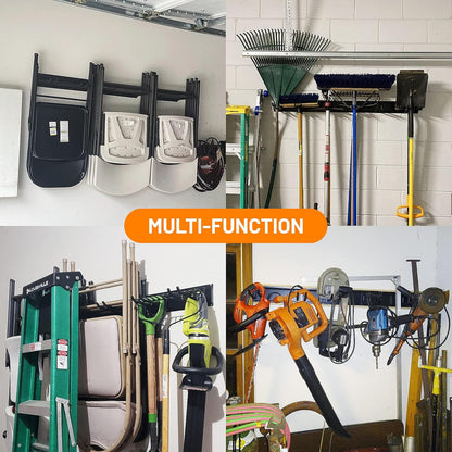 Wallmaster Garage Storage Organizer - Heavy-Duty Wall Mount Tool Rack with 6 Adjustable Hooks | 48-Inch Tracks, 450lb Capacity