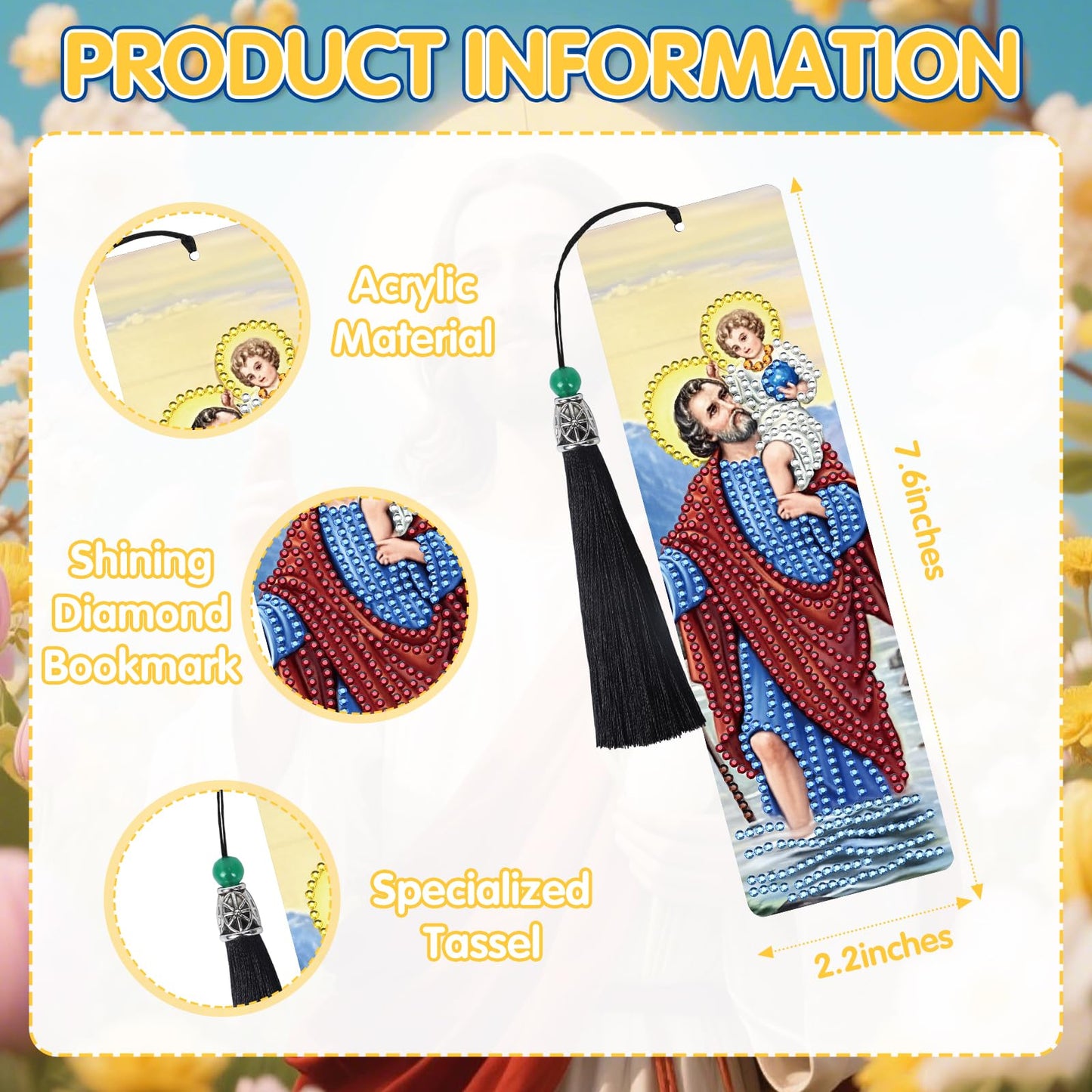 Christian Religous Diamond Art Bookmarks - 6 Pcs Diamond Art Bookmarks Kit for Adults, Gem Craft Painting Kits Featuring Jesus Christ Virgin Mary Saints, Christian Gifts for Holiday Christmas
