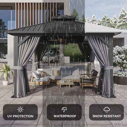 Aoxun 12'x12' Hardtop Gazebo, Metal Frame Canopy with Double Galvanized Steel Roof, Outdoor Metal Pavilion with Netting, Curtains for Backyard, Patio and Deck