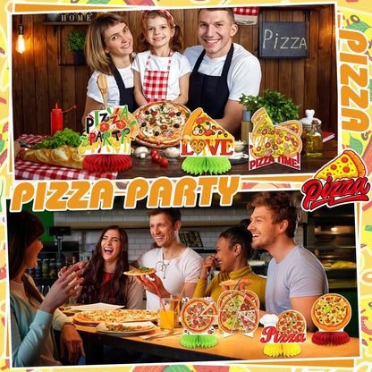 Weekgrat 12 Pcs Pizza Party Decorations Pizza Theme Party Decorations Honeycomb Table Centerpieces for Home Office Birthday Honeycomb Supplies Decor