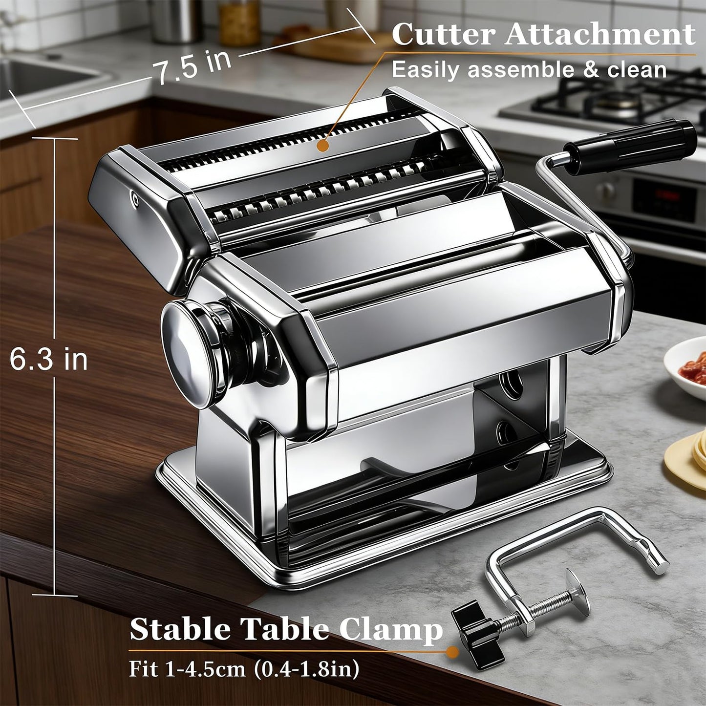 Pasta Maker Machine, Manual Pasta Maker with 9 Adjustable Thickness Settings, Stainless Steel Noodles Maker with Rollers and Cutter for Pasta, Spaghetti, Fettuccini, Lasagna
