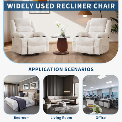 Rocking Recliner Chair for Adults Corduroy Wide Upholstered Glider Recliner with Cup Holder Deep Seat Single Sofa Rocker Chair for Nursery Living Room