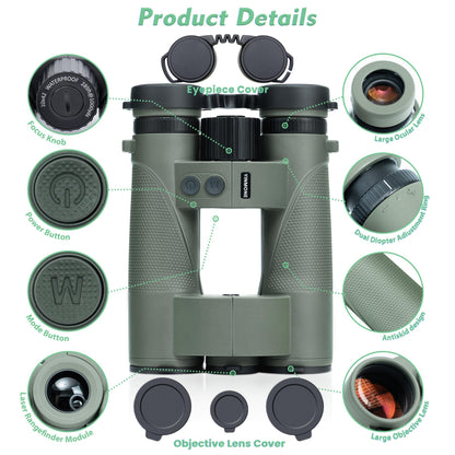 New 10x42 Laser Rangefinder Binoculars with Speed Distance Measurement 2500 Yards, Fast 0.15s,PXA+UBX+BAK4 Prism,HD Fogproof Waterproof for Adults Hunting,Shooting,Golf & Outdoor Adventures-Green